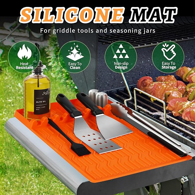 Griddle Accessories Kit for Blackstone – 14 PCS Flat Top Grill Tools Set with Stainless Steel Spatulas, Scraper & Bottles, Carry Bag Included – Outdoor BBQ Gift for Men