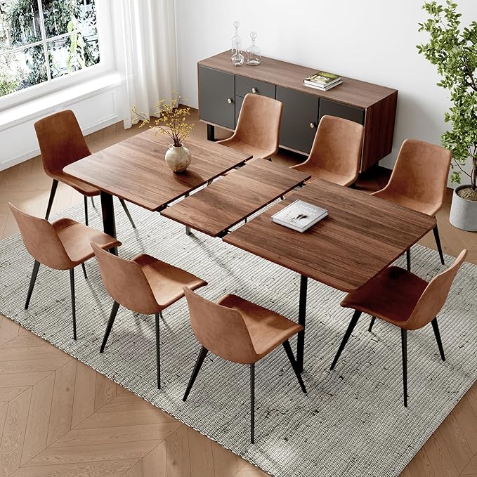 63"- 78.7" Extendable Dining Table Set for 8, Modern Kitchen Table with Dining Chairs for 6-8 Person, Thickened Expandable MDF Wooden Table with Metal Legs for Dining Room, Kitchen, Living Room