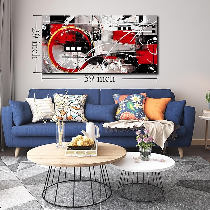 Black and Red Abstract Art - Abstract Wall Art for Living Room Large Size - Minimalist Wall Art for Bedroom Women Ready to Hang Size 29" x 59"