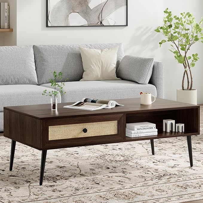Farini Mid-Century Modern Coffee Table,Wooden Coffee Table for Living Room, Office, Walnut
