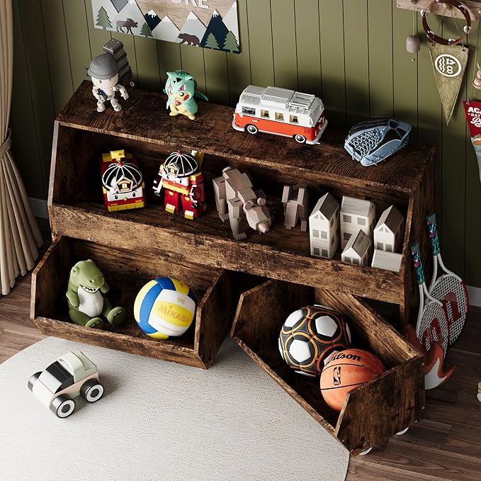 Toy Storage and Organizer for Kid, Boys and Girls Muti-Functional Bookcase and Storage Bin with Moveable Drawers, Children Toddler Storage Carbinet Retro Brown