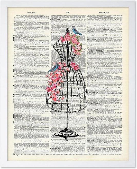 Poster Master Dictionary Art Poster - Mannequin Print - Sewing Art - Flower Art - Fashion Art - Gift for Men, Women & Dressmaker - Chic Decor for Living Room, Dorm or Office, 8x10 White Framed