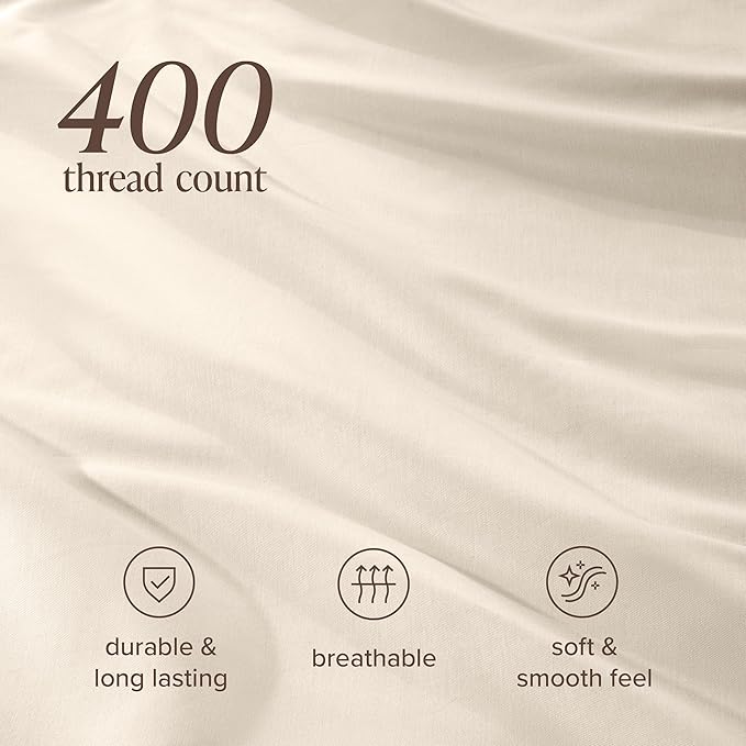 Bare Home 100% Organic Cotton Sateen Duvet Cover Set - Full/Queen Size - 400 Thread Count - Smooth Sateen Weave - Warm & Luxurious - Duvet Cover (Full/Queen, French Beige)
