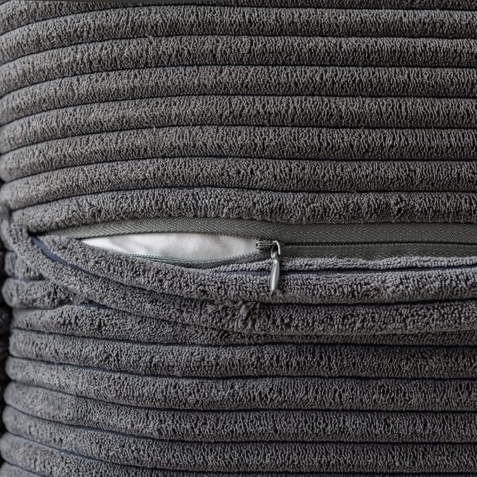 MIULEE Decorative Throw Pillow Covers for Couch Bed Livingroom 18x18 Inch Set of 2 Dark Grey Boho Accent Throw Pllows Broadside Striped Patchwork Soft Corduroy Pillowcases