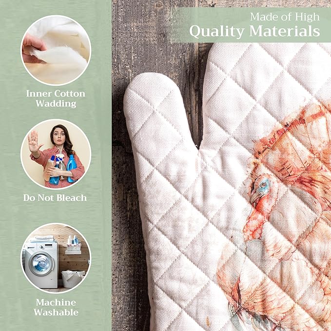 Maison d' Hermine Oven Gloves 100% Cotton Oven Mitt 7" x 13" with Loop Heat Resistant BBQ Cooking Gloves for Thanksgiving Christmas Decorations Baking Handling Hot Pans (Pack of 1, Giving Thanks)