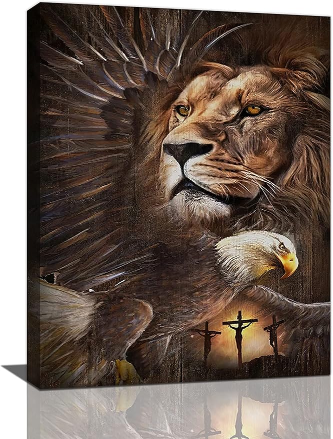 Banonaty Lion Eagle Wall Art Christian Lion of Judah Canvas Prints - Masculine Modern Home Decor for Living Room, Bedroom, Bathroom - Framed 12''x16''