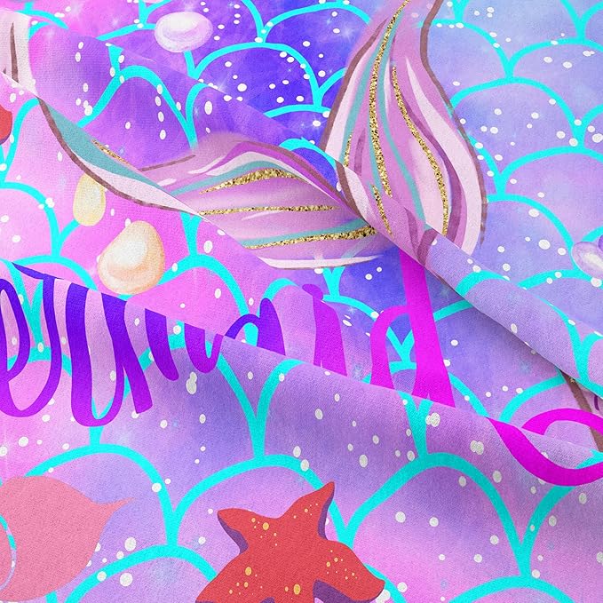 Tailor Shop Mermaid Comforter Sets Twin Bedding Sets for Girls Kids Teens Girls Purple Comforter with 1 Pillowcase…