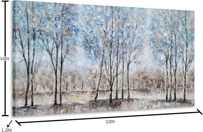 NdcSkyArt Forest Canvas Wall Art - Hand Painted Textured Abstract Tree Paintings with Gold Foil for Modern Décor