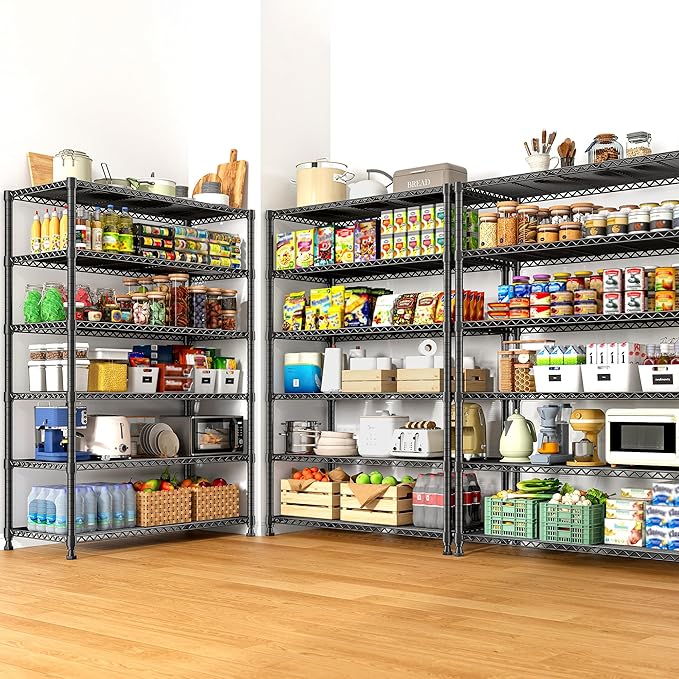 REIBII 75" H Metal Shelving 6 Tier Storage Shelf Adjustable Kitchen Shelf Wire Shelving Unit Detachable Storage Rack for Kitchen Laundry Living Room Commercial Heavy Duty Metal Shelf 75" X35" X14"