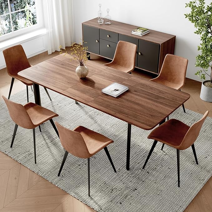 63"- 78.7" Extendable Dining Table Set for 6, Modern Kitchen Table with 6 Dining Chairs, Thickened Expandable Wooden Table with Metal Legs for Dining Room, Kitchen