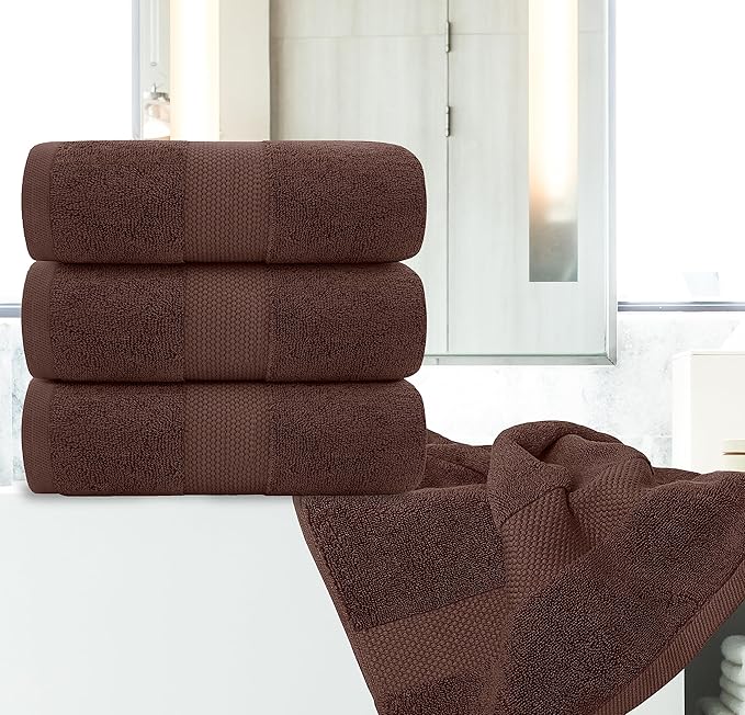 White Classic Luxury Bath Towels Set of 4 Large - 700 GSM Cotton Ultra Soft Bath Towels 27x54 | Highly Absorbent and Quick Dry | Hotel Towels for Bathroom Luxury, Plush Shower Towels, Brown