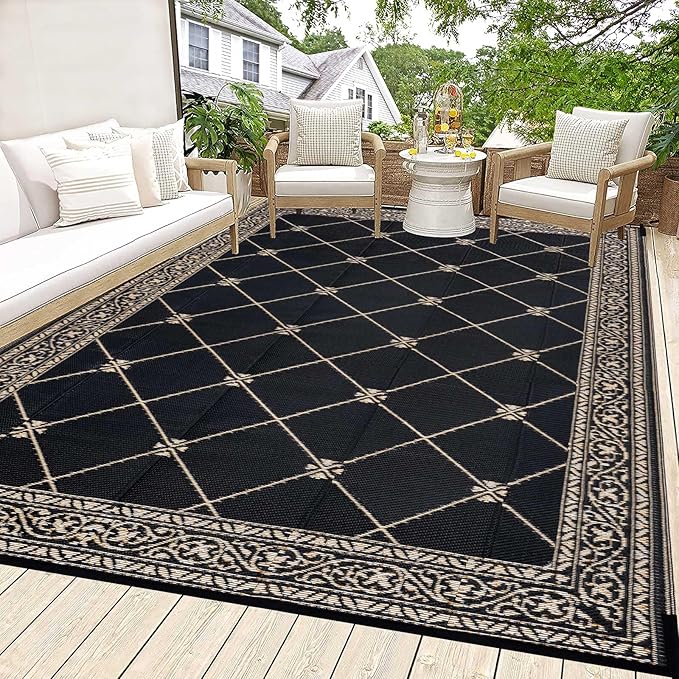 HiiARug Outdoor Rug for Patios Clearance 6'x9' Outdoor Plastic Straw Rug Waterproof Patio Camping Rug Reversible RV Mat Outdoor Area Rugs for Outdoors, RV, Backyard, Deck, Camping