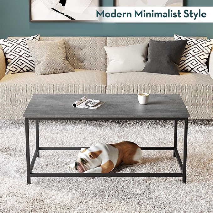 SAYGOER Small Coffee Table Modern Coffee Tables Open Design Rectangular Minimalist Center Table for Living Room Home Office, Easy Assembly, 39.37x19.69 x17.72, Gray Black