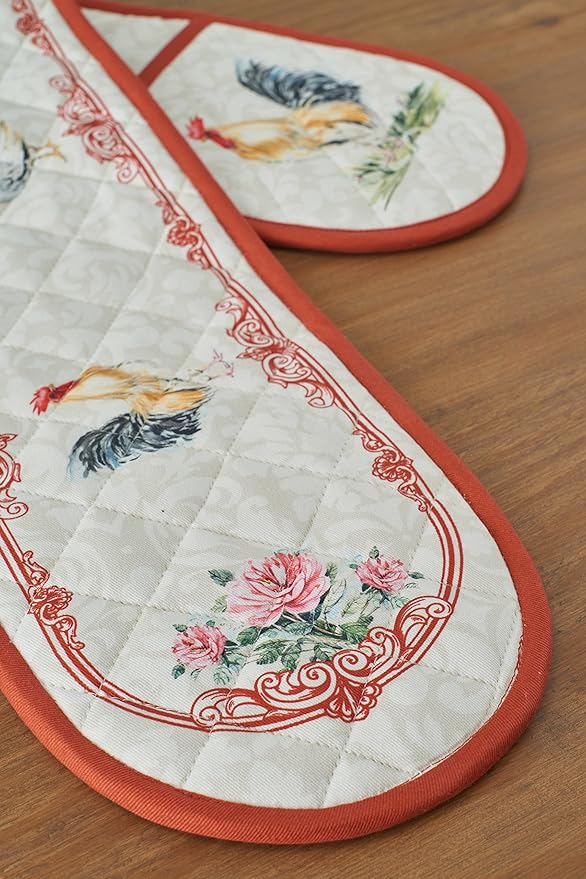 Maison d' Hermine Double Oven Mitts 100% Cotton 7"x35" Double Oven Mitt Heat Resistant BBQ Cooking Gloves with Loop, Baking, Grilling, Home, Kitchen, Handling Hot Pans Spring Summer (Campagne)