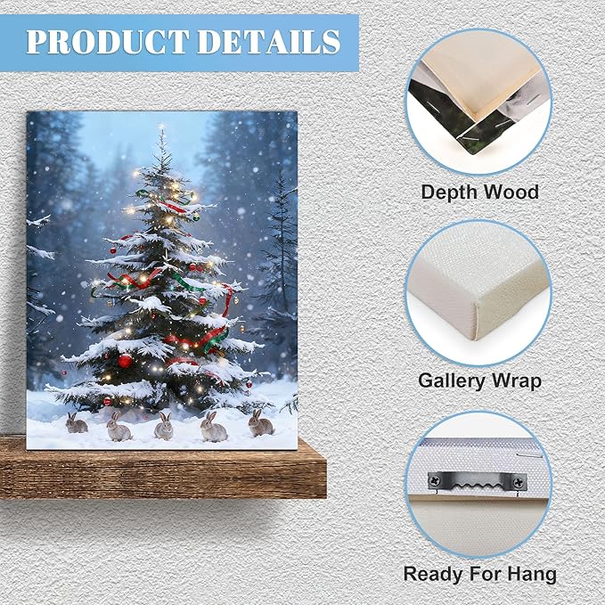 Framed Christmas Pictures Wall Decor,Vintage Pine Tree Prints,Winter Christmas Canvas Wall Art Decoration for Bedroom Bathroom Living Room Rustic Xmas Holiday Gifts (Christmas Tree 17, 20'' X 32'')