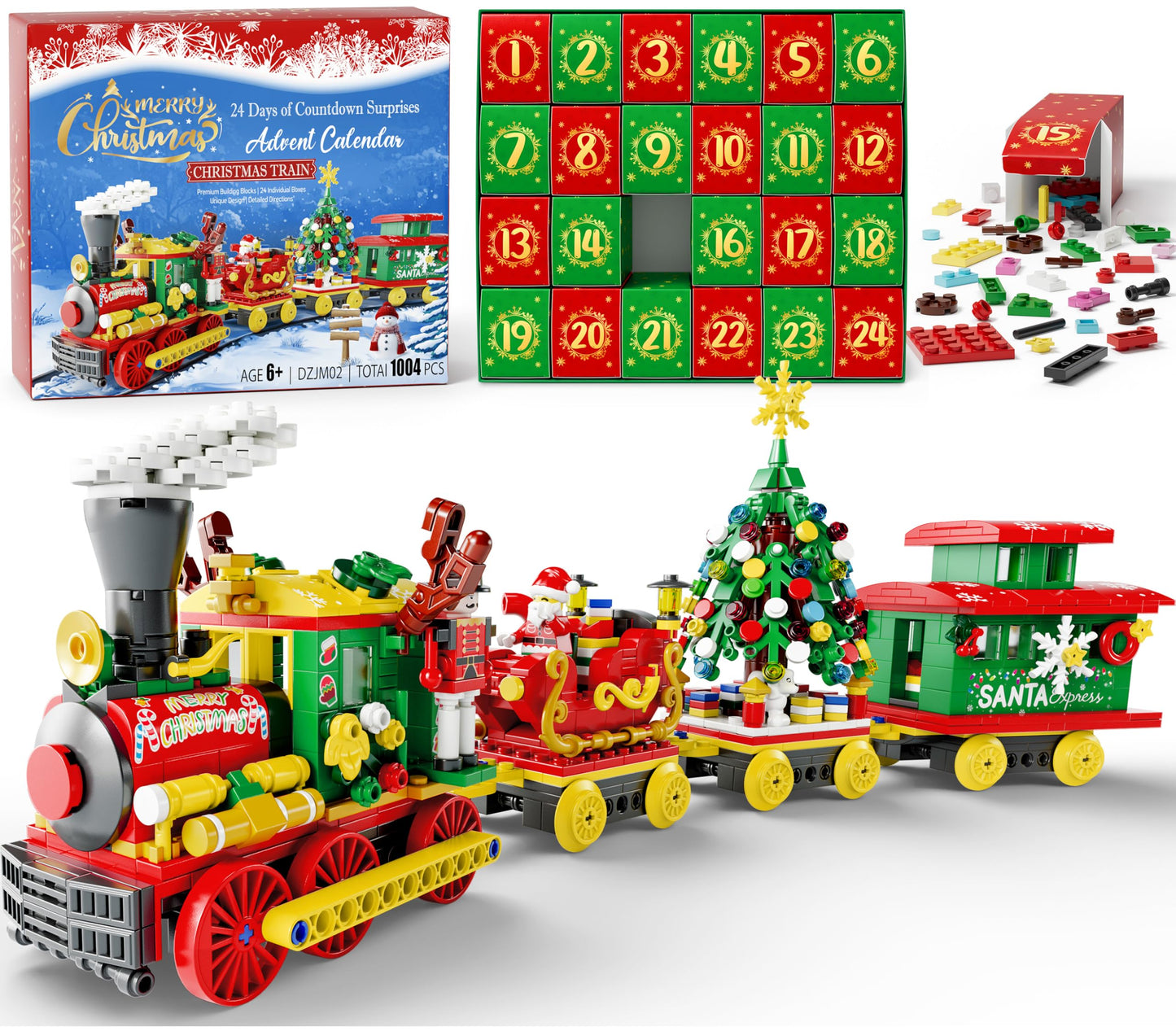 Advent Calendar 2025 for Kids Boys Girls, 24 Days Surprise Christmas Train Building Blocks Christmas Countdown Calendar Gift Box with 1004 PCS Xmas Building Bricks Toy Decor for Teens Adults Women Men