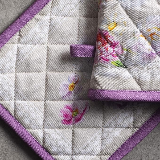 Maison d' Hermine 100% Cotton Oven Mitt & Pot Holder Set (7.5"x13" & 8"x8") Heat Resistant BBQ Cooking Gloves with Loop, Baking, Grilling, Kitchen, Handling Hot Pans Spring/Summer (Pivoine)