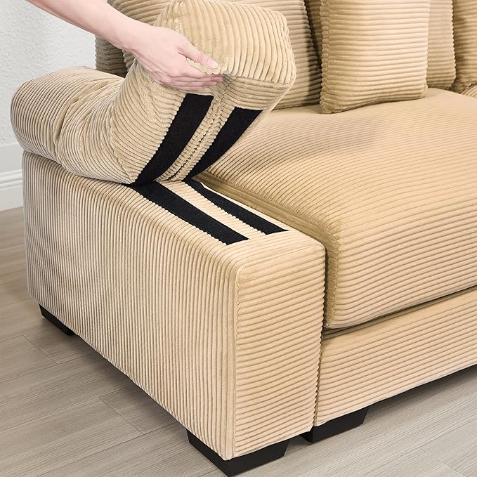 KEIKI 130" U-Shaped Oversized Corduroy Modular Cloud Sectional Sofa with 2 Ottoman, High-Density Foam Cushion, Extra-Thick Armrest, 3-Seater Fluffy Corner Couch with 9 Pillow, for Living Room, Camel