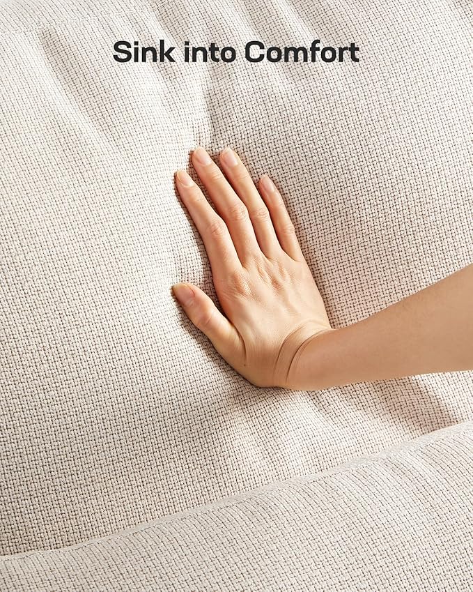 Marsail 40" Sofa Couch, 1-Seater Couches with Wide Armrests & Deep Cushions, Modern Linen Fabric Sofas for Living Room, Comfy Upholstered Couch with Removable Washable Covers, Beige