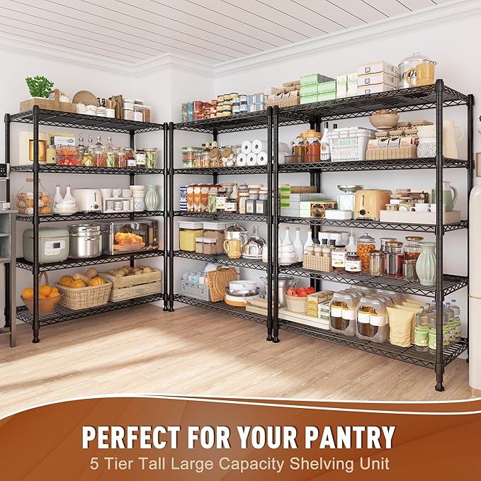 REIBII 5-Tier Wire Shelving Rack Storage Shelves Metal Shelves,1020 LBS Adjustable Heavy Duty Metal Shelving Units and Storage for Garage Pantry Bathroom 29" W X 14" D X 63" H