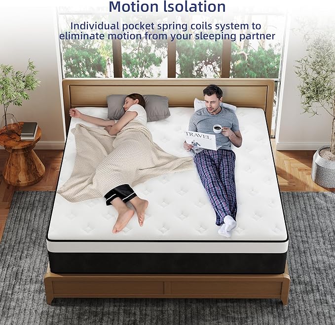 Queen Mattress, 14 Inch Queen Hybrid Mattress in a Box with Memory Foam, Medium Firm, Euro Top, Reinforced Edge Support, Pressure Relief & Motion Isolation, CertiPUR-US Certified