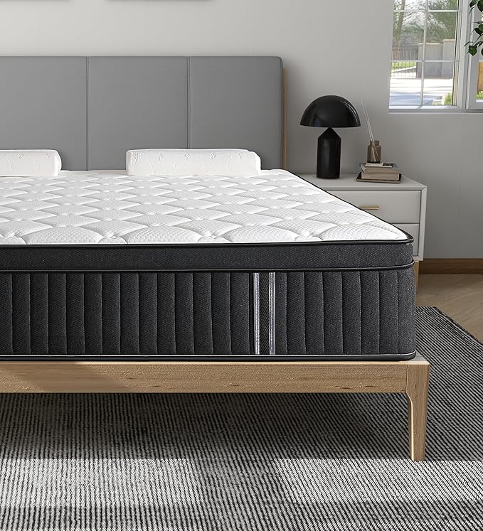 Queen Mattresses,14 Inch Queen Size Mattresses in a Box,Memory Foam Hybrid White & Black Mattress with Provide Support and Improve Sleep,Pressure Relief,Medium Firm