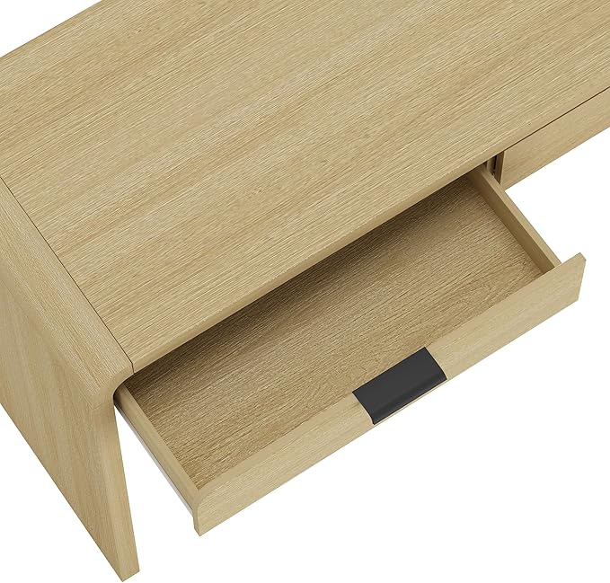 Manhattan Comfort Grace 54" Modern Home Office Desk with Drawers, Metal Handles, and Ample Workspace, Stylish Wood Table for Writing, Vanity, Work or Study, Natural Oak & Black