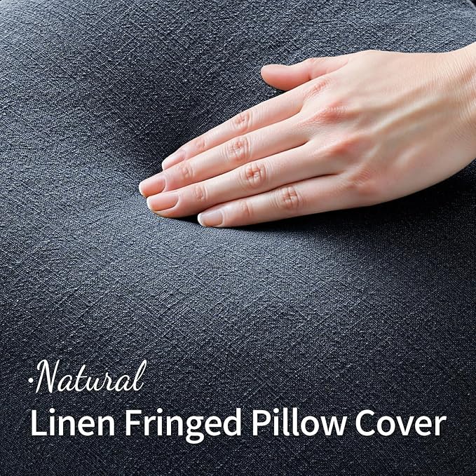 MIULEE Decorative Throw Pillow Covers Neutral Linen Fringe Throw Pillows Set of 2 Indigo Blue Boho Farmhouse Cushion Covers Coastal Decor for Couch Sofa Bed Living Room Spring Home Decor 20x20 Inch