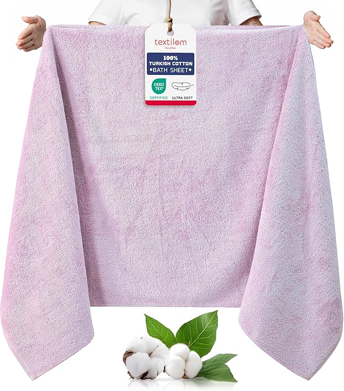TEXTILOM 100% Turkish Cotton Oversized Luxury Bath Sheets, Jumbo & Extra Large Bath Towels Sheet for Bathroom and Shower with Maximum Softness & Absorbent (40 x 80 inches)- Lilac
