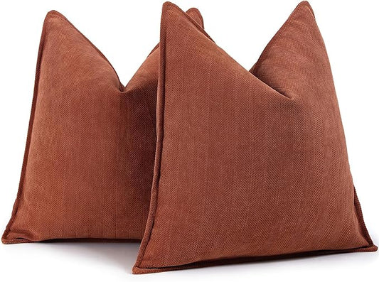 ZWJD Throw Rust Pillow Covers 22x22 Set of 2 Chenille Fall Pillow Covers with Elegant Design Soft and Luxurious Decorative Throw Pillows for Couch, Bed, and Home Decor