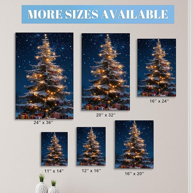Framed Christmas Pictures Wall Decor,Vintage Pine Tree Prints,Winter Christmas Canvas Wall Art Decoration for Bedroom Bathroom Living Room Rustic Xmas Holiday Gifts (Christmas Tree 13, 20'' X 32'')