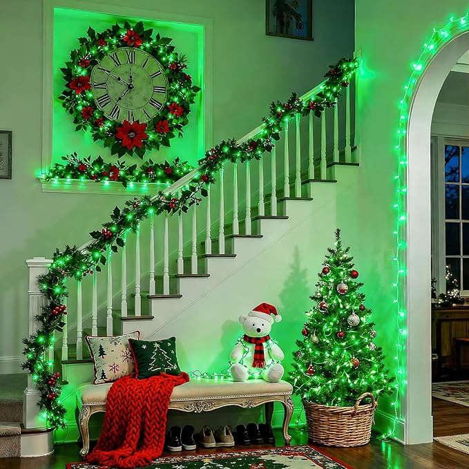 JMEXSUSS Green Christmas Lights Clear Wire, 66ft 200 LED Green Lights for Christmas Decor, Connectable Evergreen String Light Indoor Outdoor for Christmas Tree Home Garden Xmas Decorations