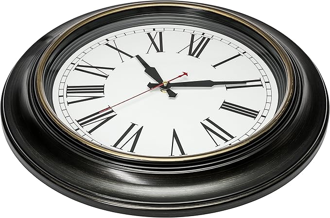 Bernhard Products Extra Large Wall Clock, 18 Inch, Dark Brown, Quartz Silent, Battery Operated, Non-Ticking, Decorative Roman Numeral, Stylish Clock, Accurate Timekeeping