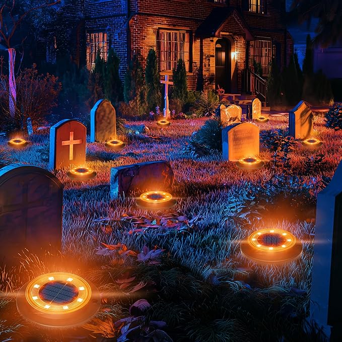 Flacchi Solar Ground Lights - Solar Powered Lights Outdoor Solar Disk Light Waterproof Landscape Light for Patio Yard Pathway Walkway Driveway (Orange, 12 Pack)