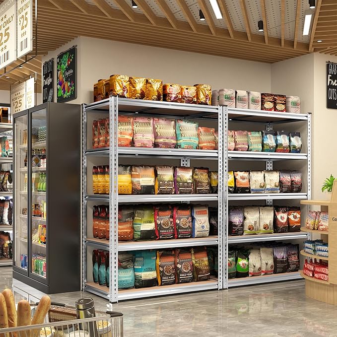 REIBII 2020LBS Garage Shelving Heavy Duty Metal Shelving 5 Tier Storage Shelves, Garage Shelves for Warehouse Basement, Easy Assembly, 72" H x 35.55" W x 16" D, Galvanized, 4 Pack