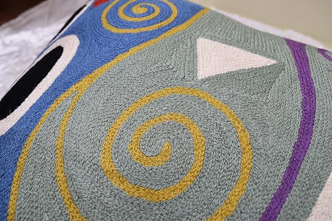 Klimt Blue Marine Modern Pillow Cover | Contemporary Chair Cushion | Modern Blue Sofa Pillowcase | Modern Outdoor Pillows | Mid Century Chair Cushions | Hand Embroidered | Wool Size 18x18