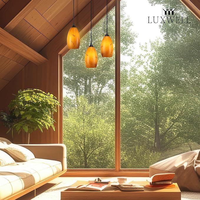 Pendant Lighting, Modern Handblown Amber Color Glass, Oval Art Shade Hanging Light, Oil Rubbed Bronze Finish for Kitchen, Dining Room, Foyer Decor 4.7" Shade (1 Pack)