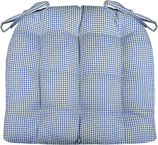 Barnett Home Decor Madrid Dark Blue Dining Chair Pad with Ties - 19 x 19 Size Large Chair Cushion - Latex Foam Fill - Machine Washable, 100% Cotton, Made in USA (Blue Gingham)
