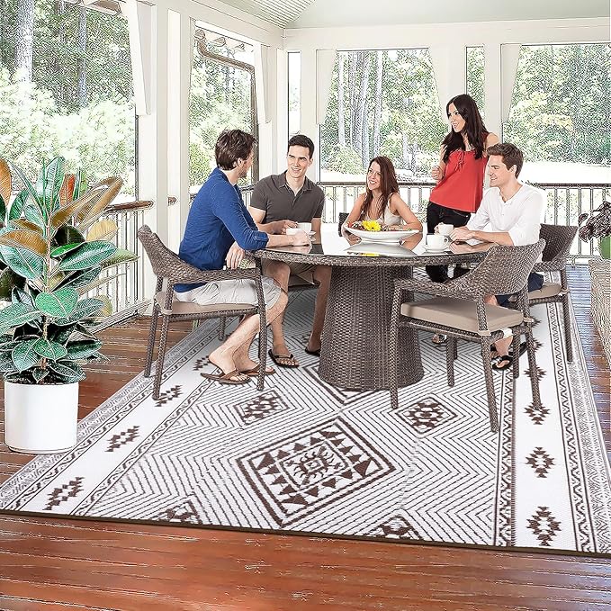 HiiARug Outdoor Rug for Patios Clearance 8'x10' Outdoor Plastic Straw Rug Waterproof Patio Camping Rug Reversible RV Mat Outdoor Area Rugs for Outside RV, Patio, Backyard, Deck, Camping