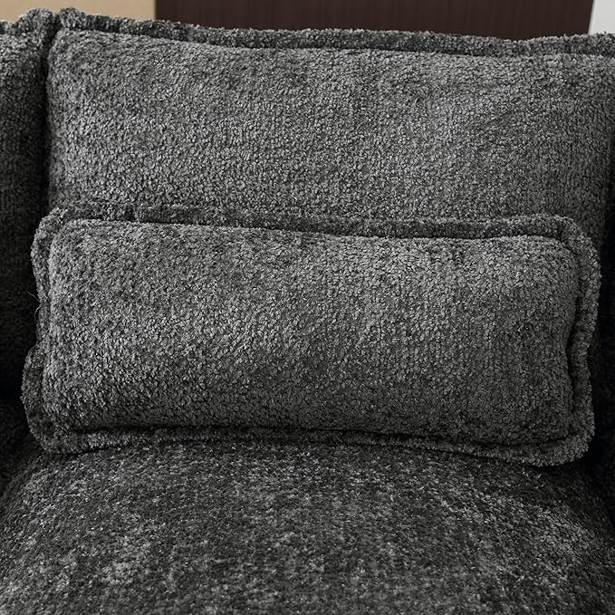 KEIKI 111" L-Shaped Chenille Modular Sectional Chenille Sofa with 2 Chaise Lounge & Memory Foam Cushion, Upholstered Modern Oversized 4-Seater Couch, Easy Assembly, for Apartment, Living Room, Gray