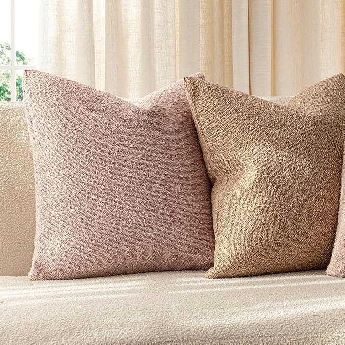 Foindtower Set of 2, Decorative Textured Boucle Throw Pillow Covers Accent Solid Pillow Cases Neutral Soft Cozy Couch Cushion Case for Chair Sofa Bedroom Living Room Home Decor 26 x 26 Inch Light Pink