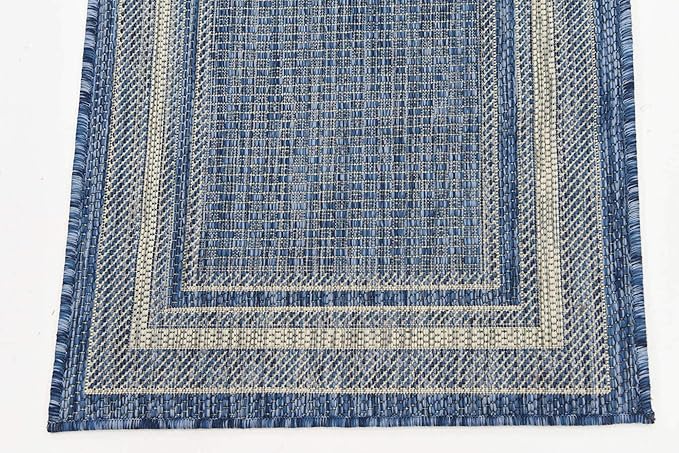 Unique Loom Outdoor Border Collection Area Rug - Soft Border (2' x 6' 1" Runner, Blue/ Ivory)
