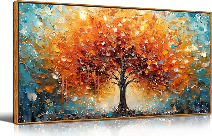 Framed Canvas Wall Art for Living Room Bedroom Office Large Tree of Life Wall Art Orange Tree Picture Modern Canvas Prints Decor Size 20x40