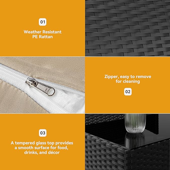 Kurapika Patio Furniture Set 4 Pieces Outdoor Wicker Rattan Chairs Conversation Sets w/Coffee Table, Rocking Bistro Set, for Patio Backyard Lawn (Sand)