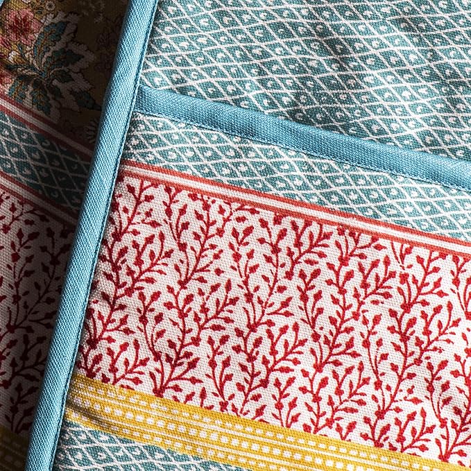 Maison d' Hermine Double Oven Mitts 100% Cotton 7"x35" Double Oven Mitt Heat Resistant BBQ Cooking Gloves with Loop, Baking, Grilling, Home, Kitchen, Handling Hot Pans Spring Summer (Marquise)