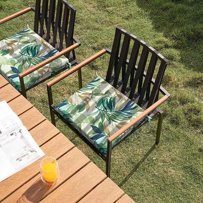 Set of 4 Outdoor Square Chair Cushions 18.5"x16"x2" for Patio, Water Resistant Patio Dining Seat Pads Replacement for Kitchen Garden and Outdoor Furniture Decoration - Lush Leaf Green