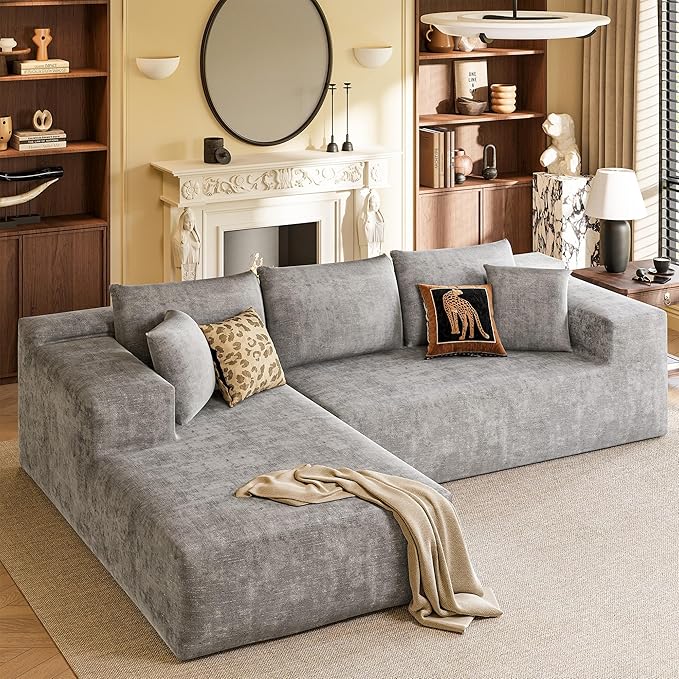 YESHOMY Sectional Couch, 108" Boneless Couches for Living Room, Modular Sectional Sofa with Deep Seat, Cloud Comfy Couch with L-Shape Chaise, No Assembly Required (Chenille, Pearl Gray)