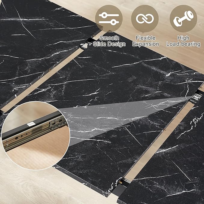 VECELO 3-Piece 63" Extendable Kitchen Table with Benches/Chairs, Modern Breakfast Dinette/Dining Room Set for 4/6/2, Small Space Saving Design, Easy Assembly