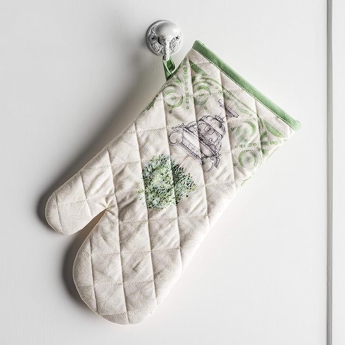 Maison d' Hermine Oven Gloves 100% Cotton Oven Mitt 7" x 13" with Loop Heat Resistant, BBQ, Cooking Gloves, Baking, Grilling, Kitchen, Handling Hot Pans Spring/Summer (Pack of 1, Jardin Du Roy)