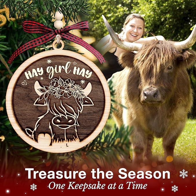 Highland Cow Ornament - Festive Cow Ornaments for Christmas Tree Decorations, Uniquely Designed Cow Ornaments for Christmas Tree, Charming Ornament Gift for Holiday